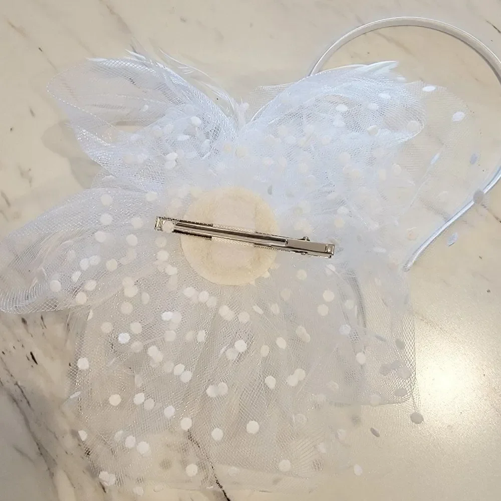 Pearl and Polka Dot Fascinator Wedding Veil With Matching Gloves For Weddings or